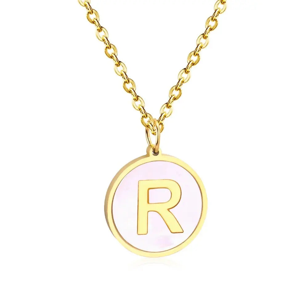 Stainless Steel Round Initial Pendant Necklace Gold Color 26 A-Z Letter Necklaces For Female Party Friend Wholesale asonjewelry